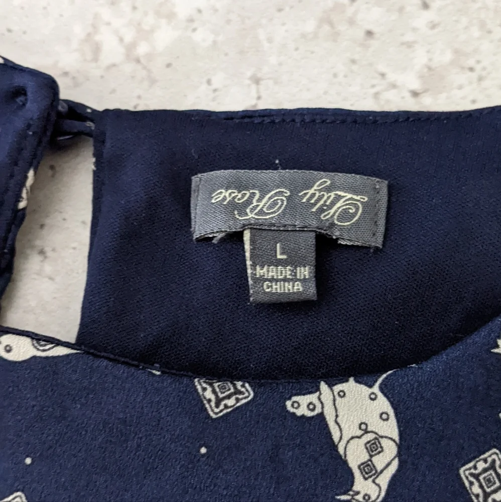 Lily Rose Navy Blue Dress with Bird Pattern - Picture 7 of 7